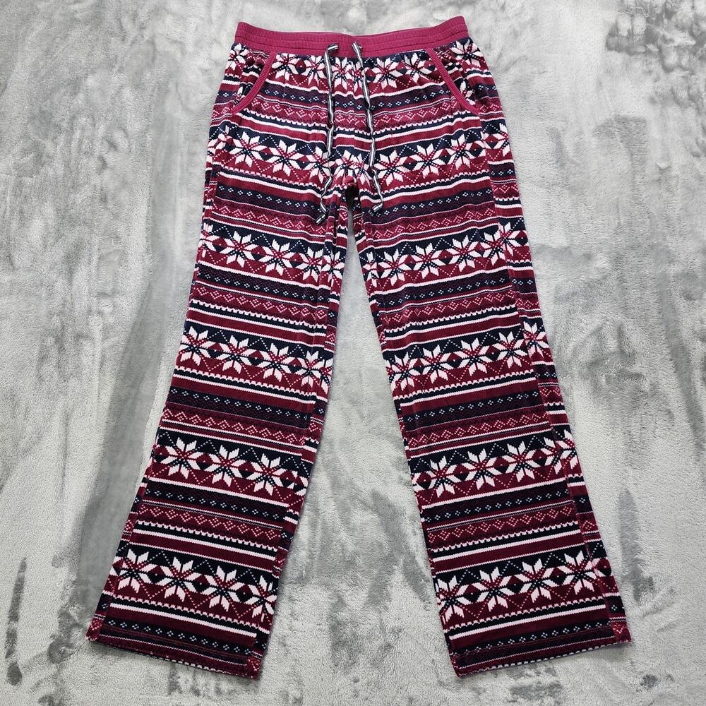 Nautica Pajama Pants Womens XS Blue Burgundy Silky Fleece Pull On Casual‎ Winter